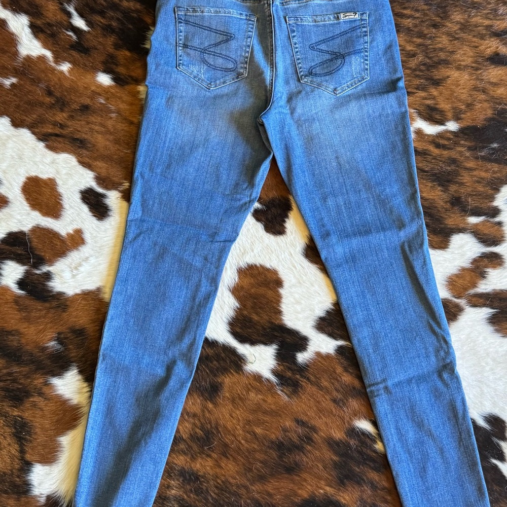 Seven 7 Vancouver Mid Rise Skinny Jeans Size 8 Embroidered Boho Hippie Denim - Picture 5 of 12